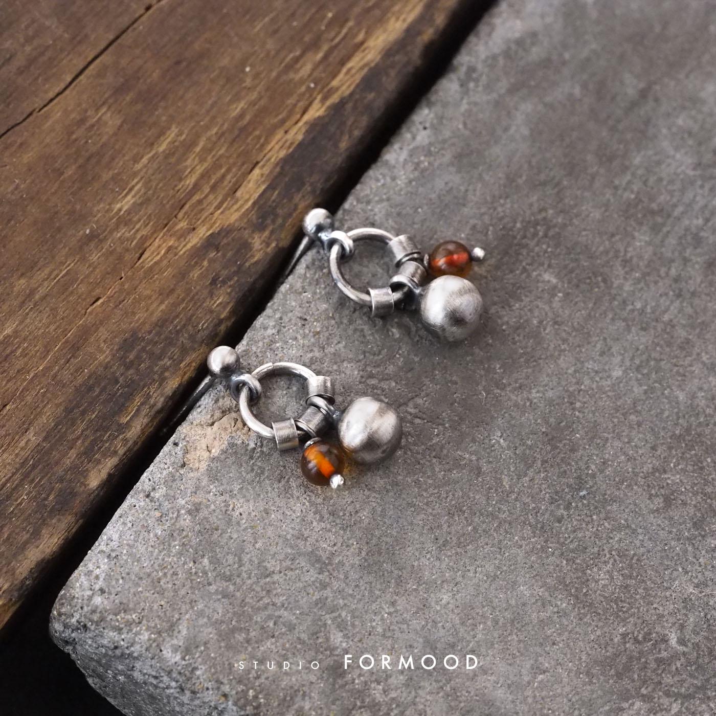 Oxidized Sterling Silver And Amber Earrings - Dainty Silver Jewelry Oxidized Sterling Silver And Amber Earrings - Dainty Silver Jewelry