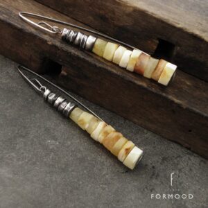 Oxidized Sterling Silver & Baltic Amber Earrings - Raw Stone