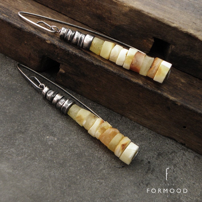 Oxidized Sterling Silver & Baltic Amber Earrings - Raw Stone
