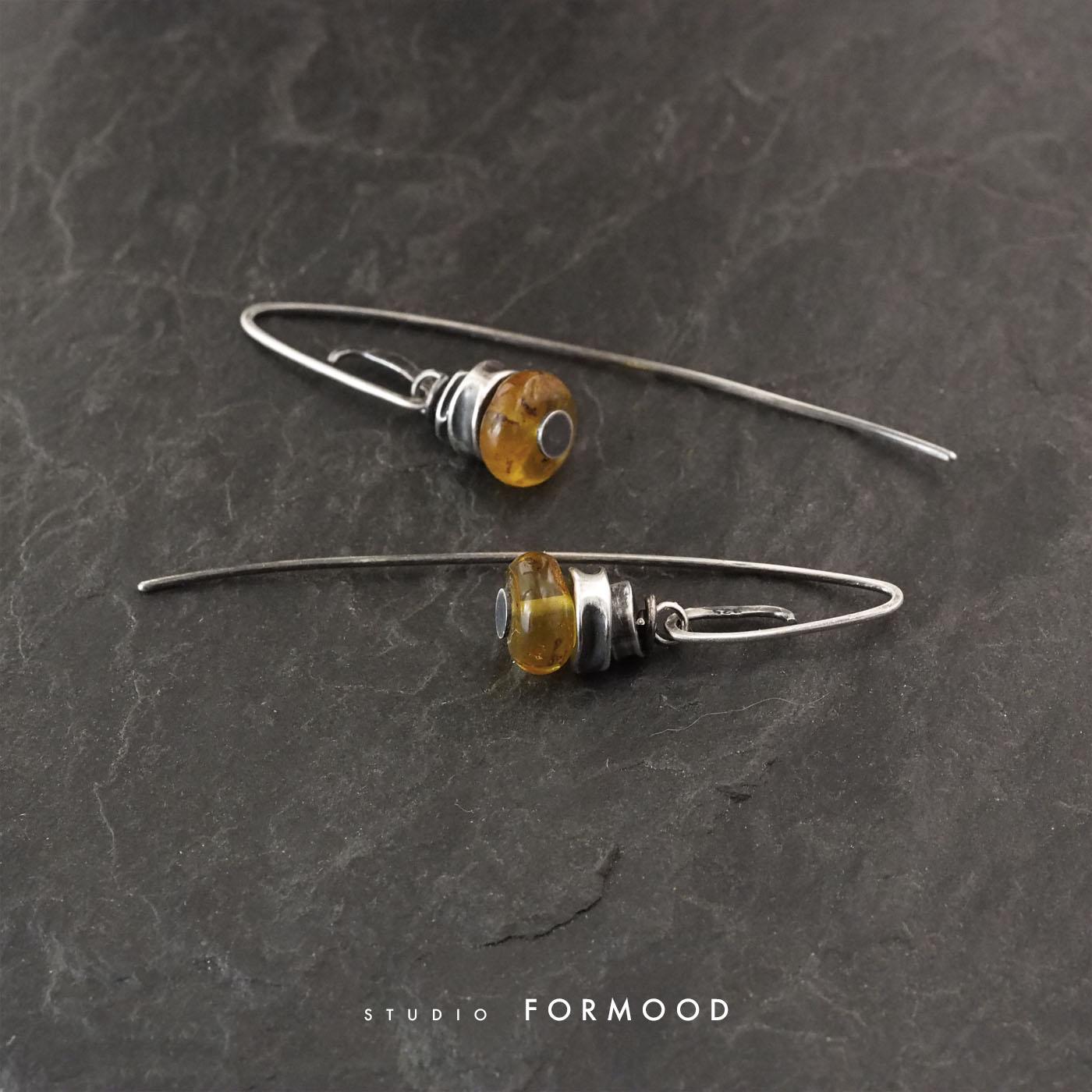 Oxidized Sterling Silver & Baltic Yellow Amber Earrings