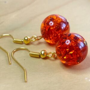 Amber Resin Earrings: Gold Plated Dangles, Gift For Woman