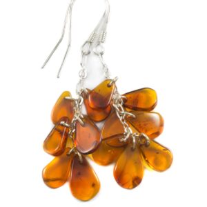 Amber Earrings Sterling Silver Honey Smooth Cluster Chandelier Style Teardrop Natural Briolettes Dangles Clusters Lightweight Rich Yellow