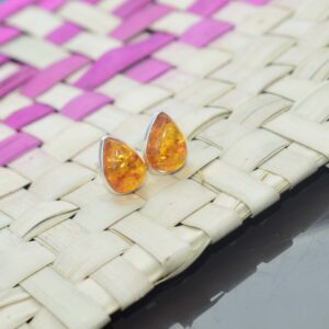 Sterling Silver Amber Stud Earrings: Handmade Gemstone Jewelry