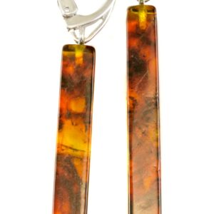 Amber Earrings Sterling Silver Yellow Honey Smooth Rectangular Square Contemporary Natural Unique Dangles Sterling Silver Euro Leverbacks 2