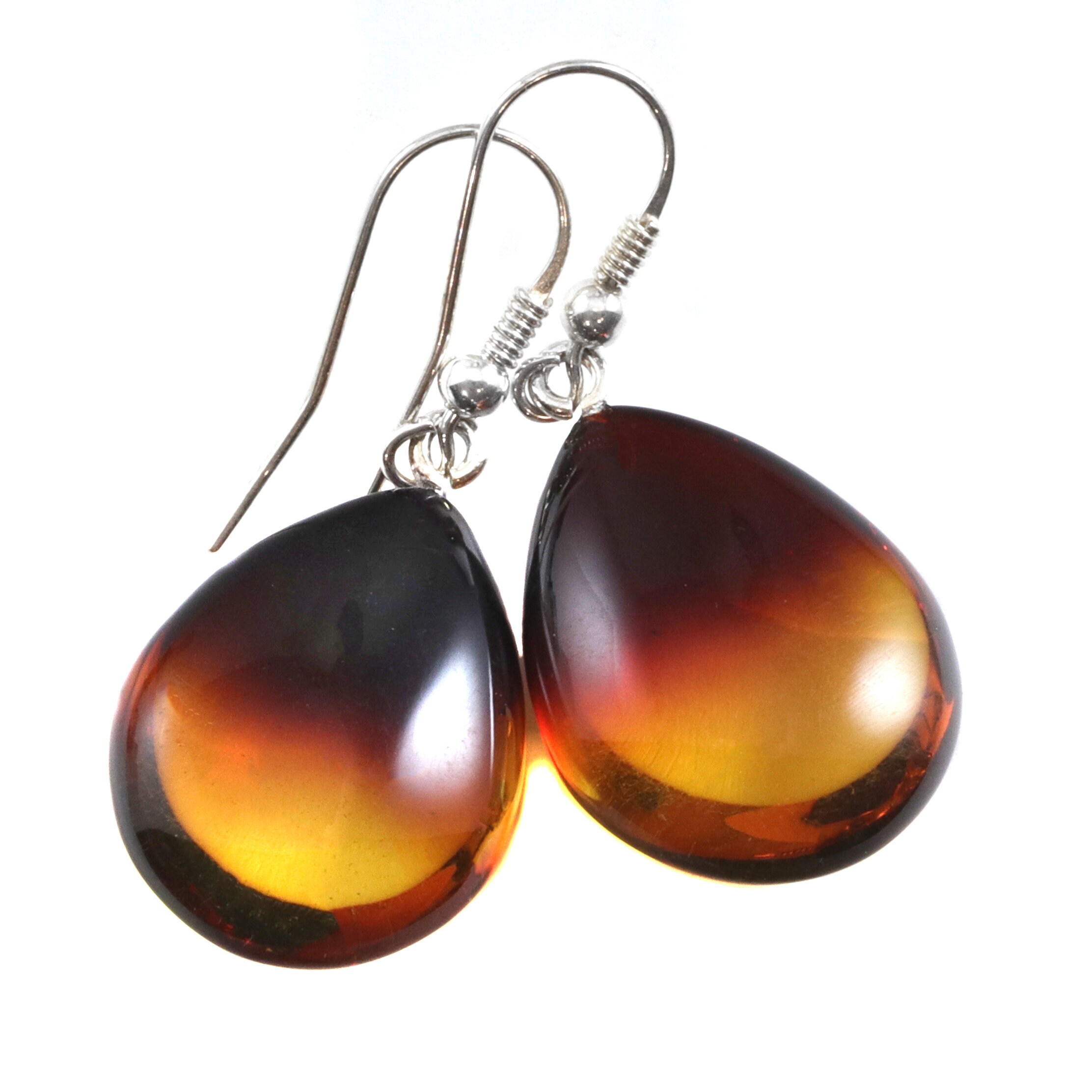 Amber Earrings Sterling Silver Yellow Honey Smooth Teardrop Natural Unique Dangles Sterling Silver 1.6 Inch