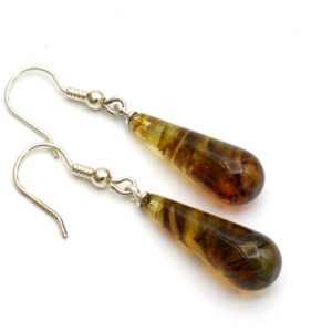 Teardrop Baltic Amber Earrings: Sterling Silver Lever Backs