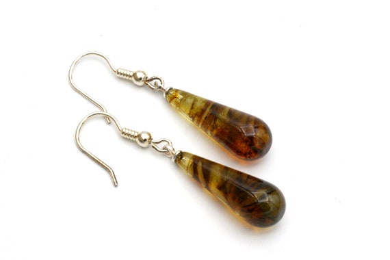 Teardrop Baltic Amber Earrings: Sterling Silver Lever Backs