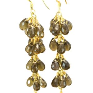 Whiskey Quartz Earrings Faceted Briolette Chandelier Clusters Long Natural Rich Golden Amber Whiskey 2.5 Inches 14k Solid Gold Or Sterling