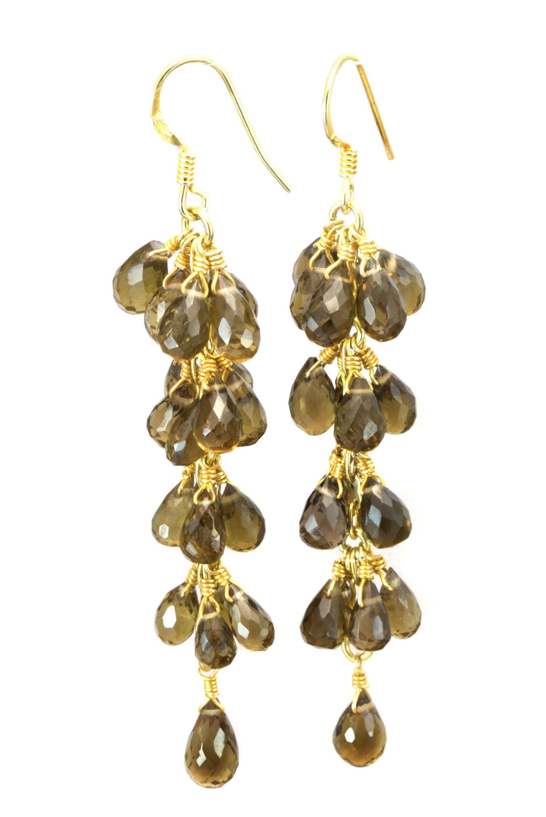 Whiskey Quartz Earrings Faceted Briolette Chandelier Clusters Long Natural Rich Golden Amber Whiskey 2.5 Inches 14k Solid Gold Or Sterling