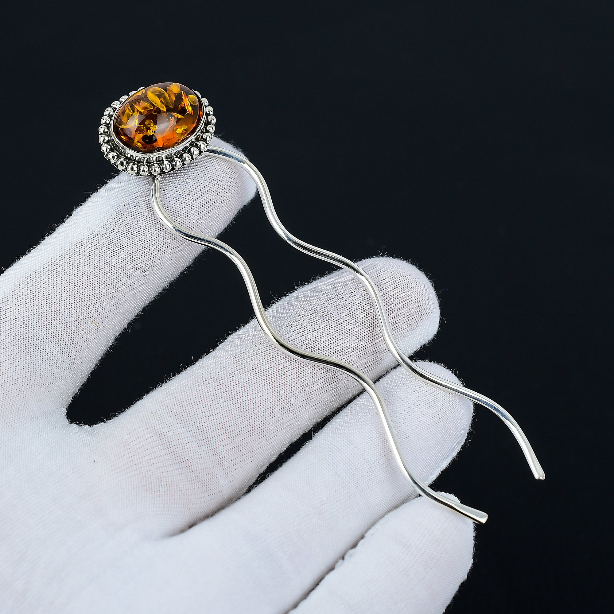 Amber Gemstone Dainty Pin Hair Bun Holder, Hair Fork, Hair Clip, Hair Gift, Bridal Accessory, Modern Hair Pick For Thin And Thick Hair