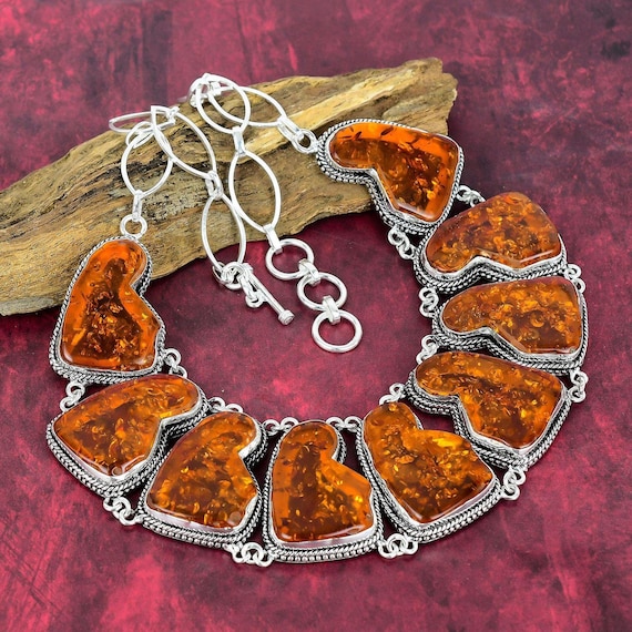 Amazing Baltic Amber Handmade Jewelry, 925 Sterling Silver Necklace, Baltic Amber Gemstone Necklace Statement Jewelry Party Wear Gift