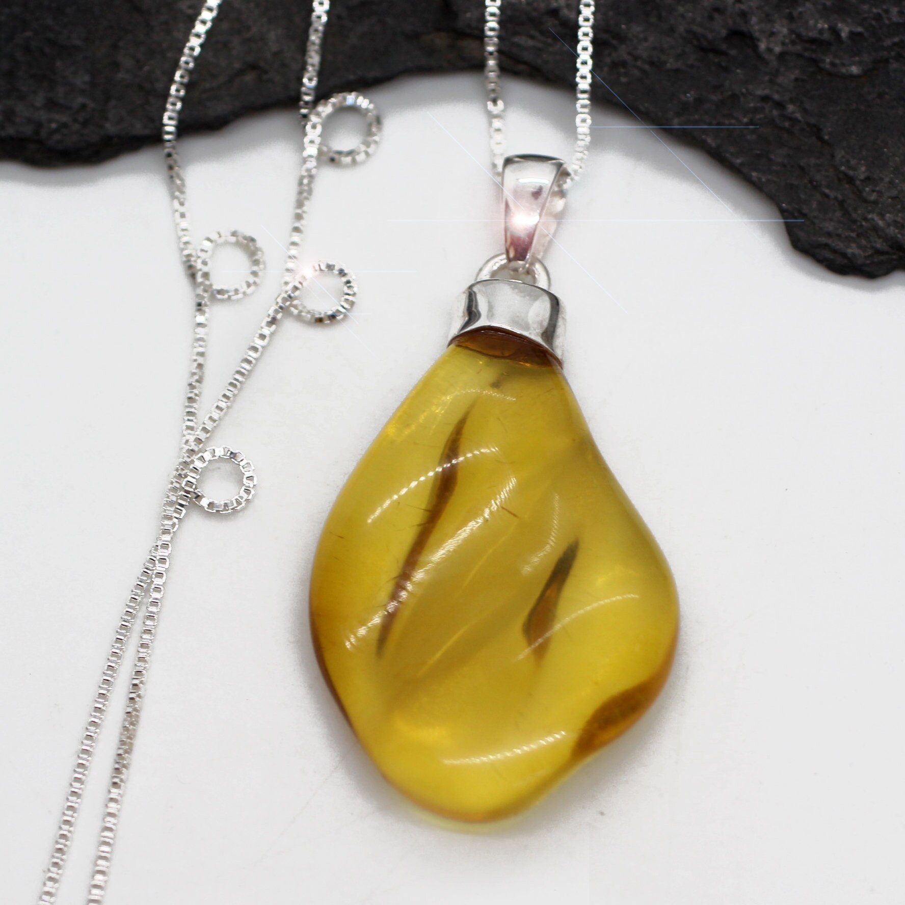 Ancient Gold - Genuine Baltic Amber Sterling Silver Necklace