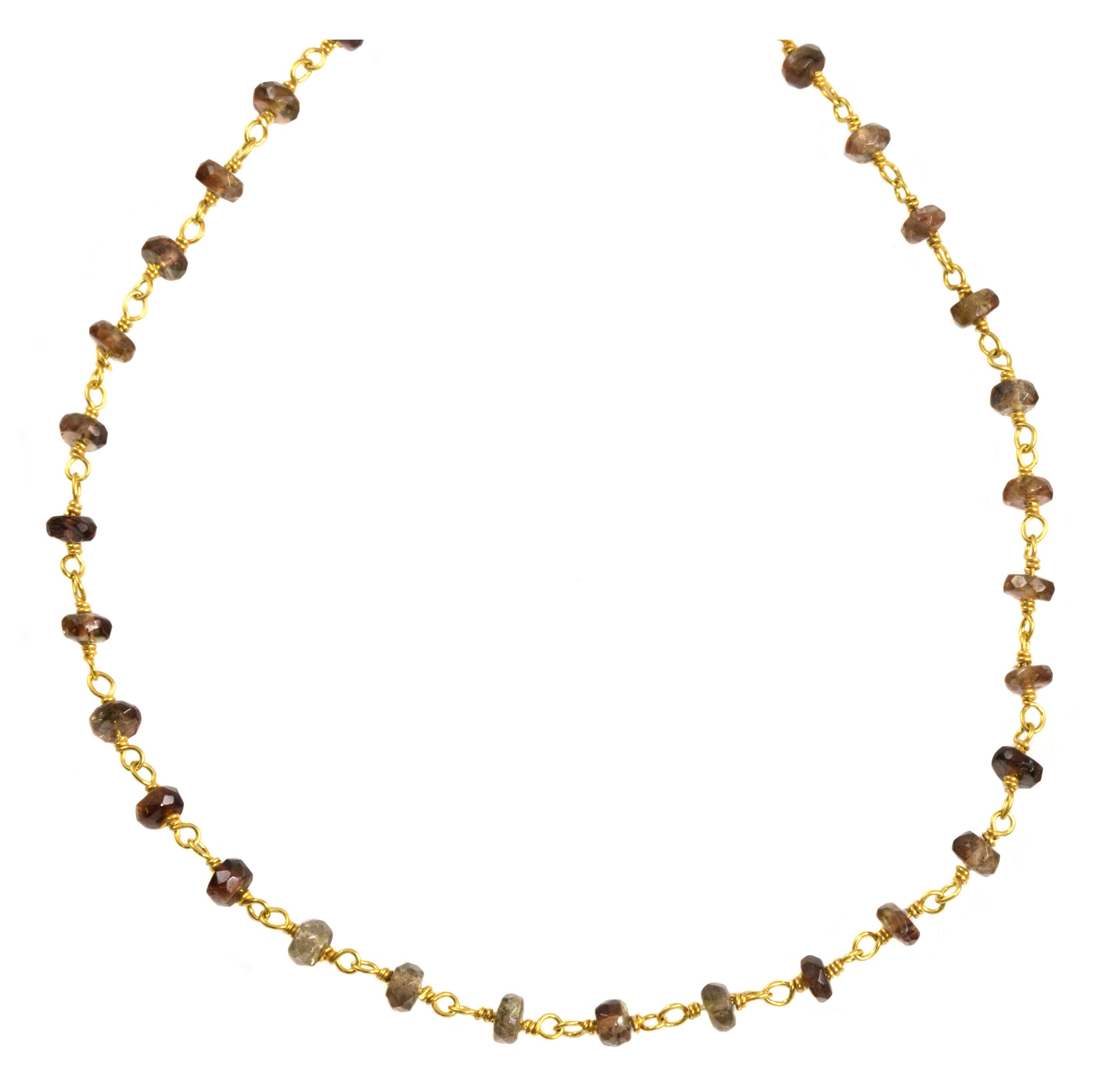 Andalusite Necklace Spaced Chain Link Faceted  Beaded 14k Gold Filled 18 19 Inches Natural Soft Amber Brown Colors