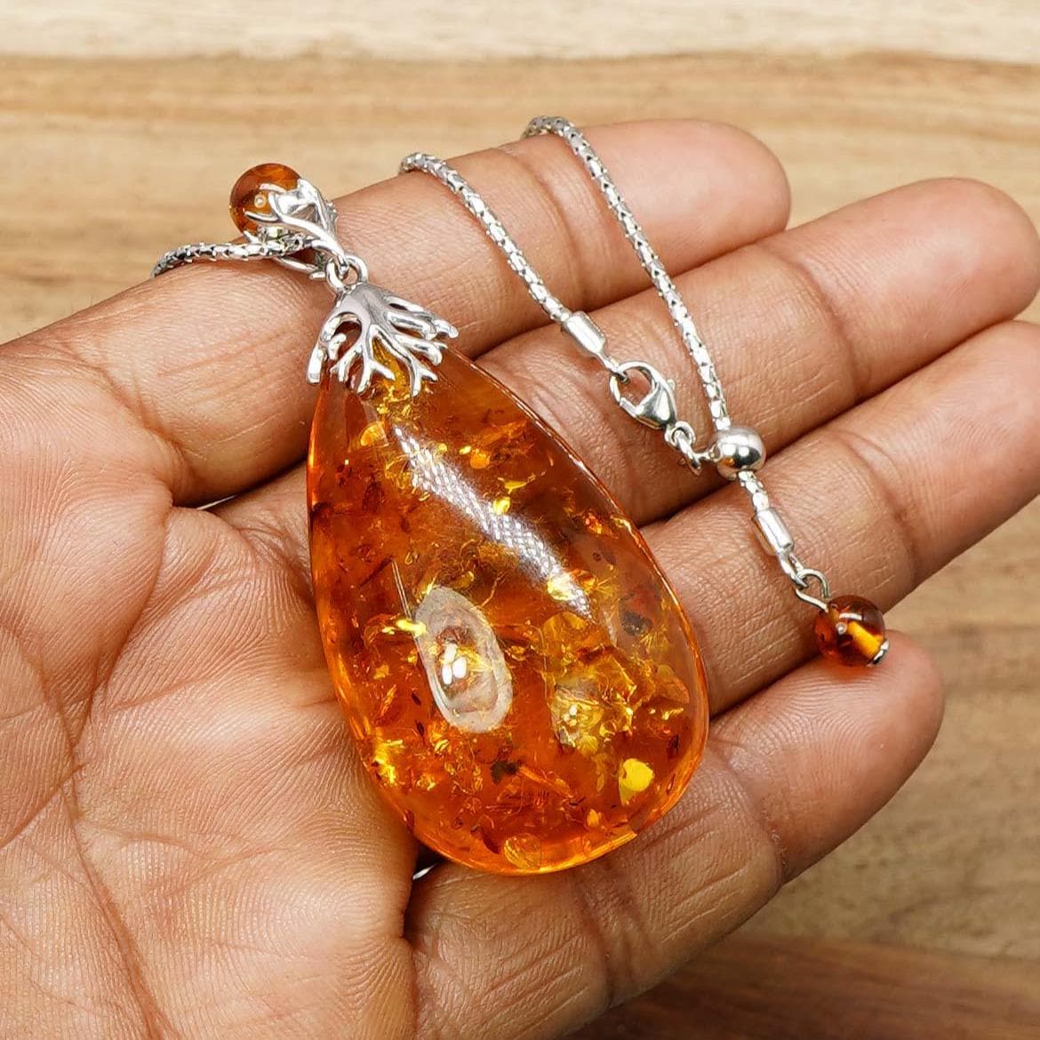 Baltic Amber 925 Sterling Silver Gemstone Statement Necklace