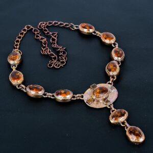 Baltic Amber Necklace, Beautiful Amber Copper Electroformed Necklace, Handmade ADJ Chain Necklace Jewelry For Birthday Gift & Wedding Gifts