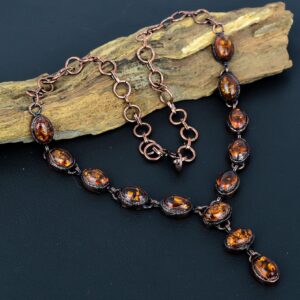 Baltic Amber Necklace, Beautiful Amber Copper Electroformed Necklace, Handmade ADJ Chain Necklace Jewelry For Birthday Gift & Wedding Gifts Baltic Amber Necklace, Beautiful Amber Copper Electroformed Necklace, Handmade ADJ Chain Necklace Jewelry For Birthday Gift & Wedding Gifts