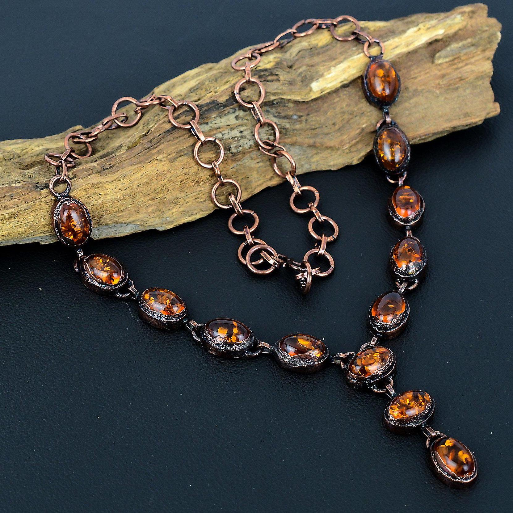 Baltic Amber Necklace, Beautiful Amber Copper Electroformed Necklace, Handmade Adj Chain Necklace Jewelry For Birthday Gift & Wedding Gifts Baltic Amber Necklace, Beautiful Amber Copper Electroformed Necklace, Handmade Adj Chain Necklace Jewelry For Birthday Gift & Wedding Gifts