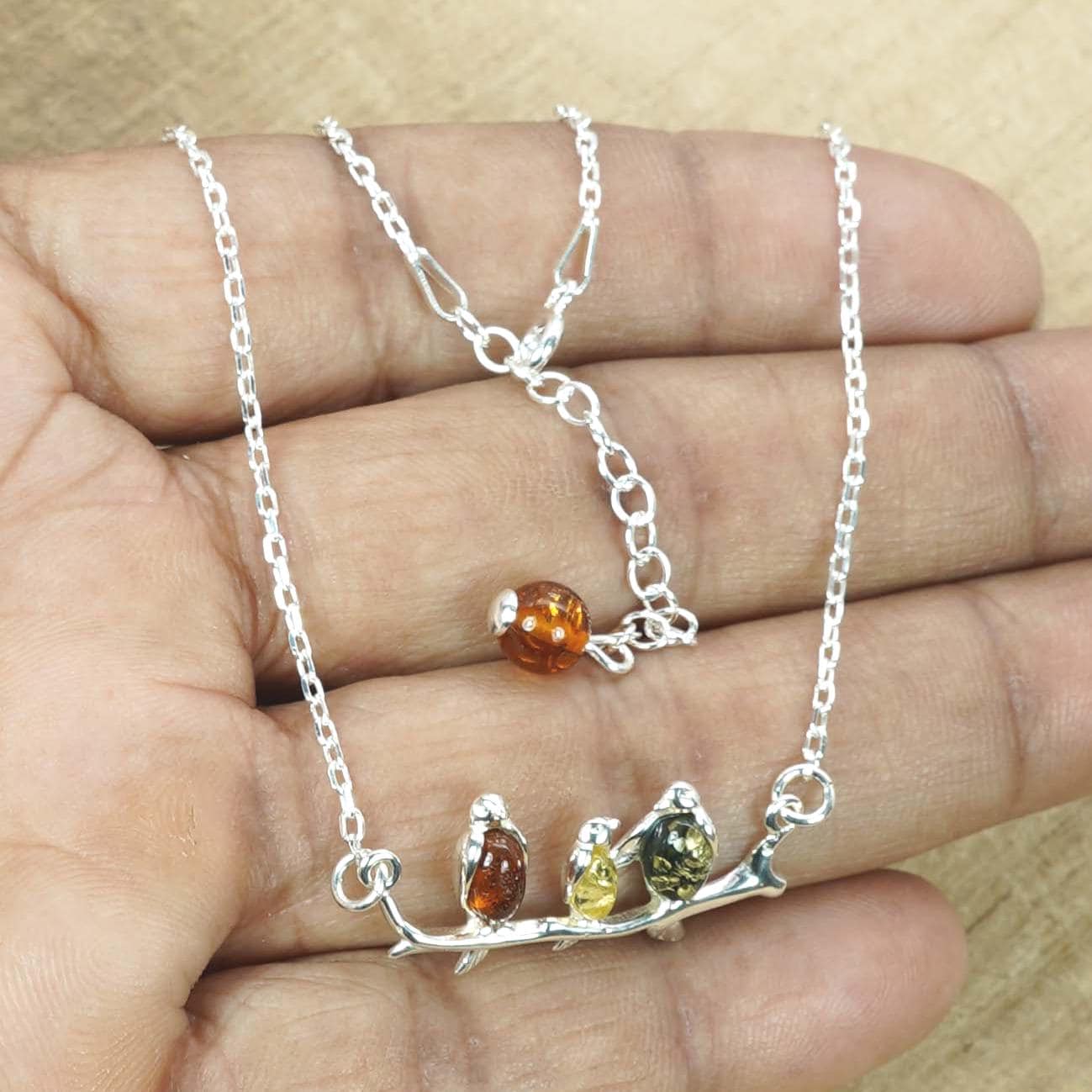 Baltic Amber Bird Necklace: Sterling Silver Gemstone Family Charm
