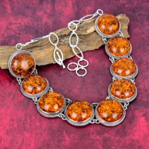 Baltic Amber Gemstone Silver Necklace, 925 Sterling Silver Jewelry Handmade Bohemian Jewelry, Gemstone, Unique Gift For Every Occasion