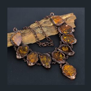 Baltic Amber Necklace, Amber Rough Slice Copper Electroformed Necklace, Handmade ADJ Chain Necklace Jewelry For Birthday Gift & Wedding Gift Baltic Amber Necklace, Amber Rough Slice Copper Electroformed Necklace, Handmade ADJ Chain Necklace Jewelry For Birthday Gift & Wedding Gift