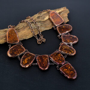 Baltic Amber Necklace Amber Rough Slice Copper Electroformed Necklace Handmade Adjustable Chain Necklace Jewelry Birthday and Wedding Gifts