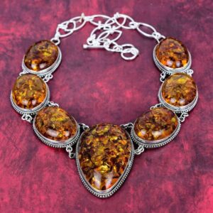 Bigger Size Amber Gemstone Silver Necklace, Handmade Bohemian Jewelry, Bigger Size Amber Gemstone, Unique Gift For Every Occasion
