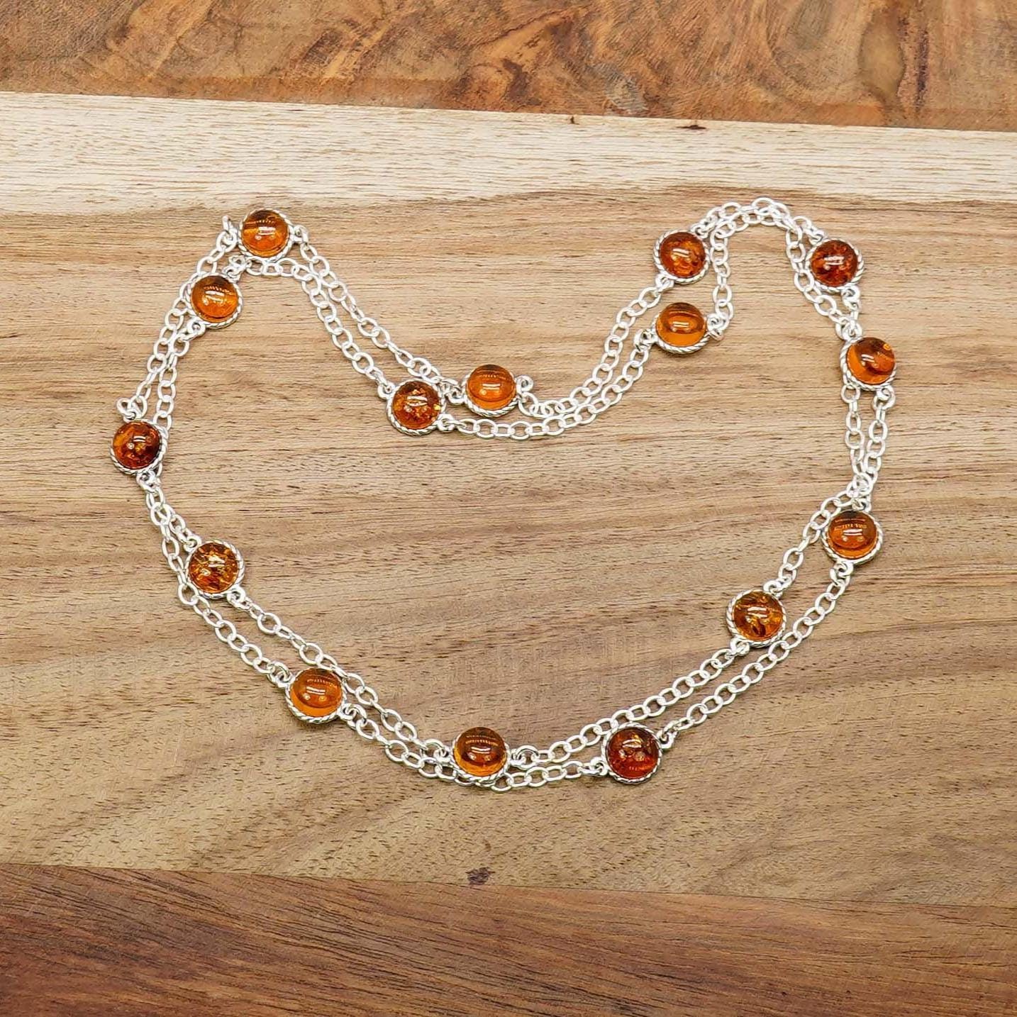 Genuine Baltic Amber Necklace, 925 Sterling Silver Double Layer Chain, Gemstone Jewelry Genuine Baltic Amber Necklace, 925 Sterling Silver Double Layer Chain, Gemstone Jewelry