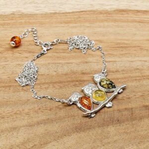 Genuine Baltic Amber Owl Necklace, 925 Sterling Silver, Gemstone Jewelry