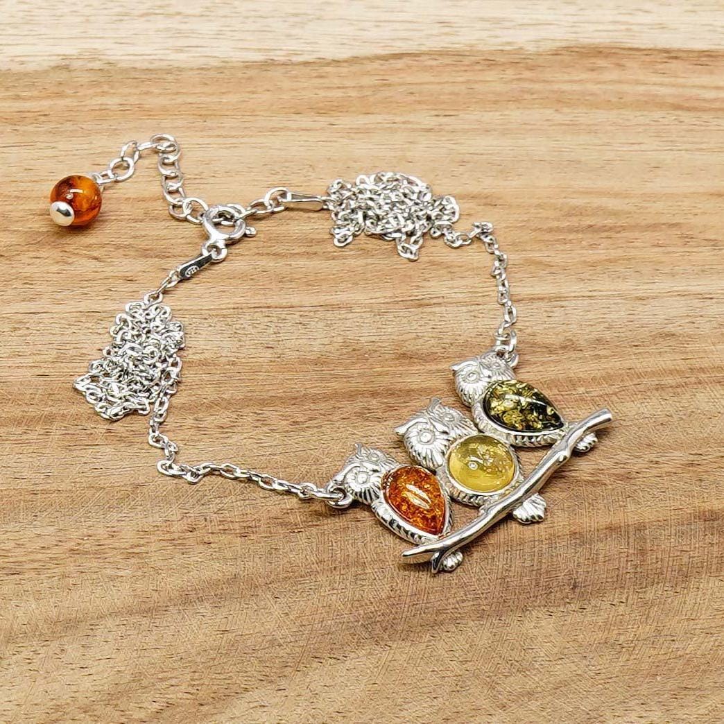 Genuine Baltic Amber Owl Necklace, 925 Sterling Silver, Gemstone Jewelry Genuine Baltic Amber Owl Necklace, 925 Sterling Silver, Gemstone Jewelry