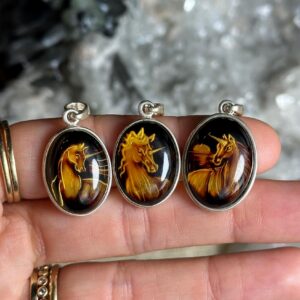 Hand Carved Unicorn Amber Necklace: .925 Silver