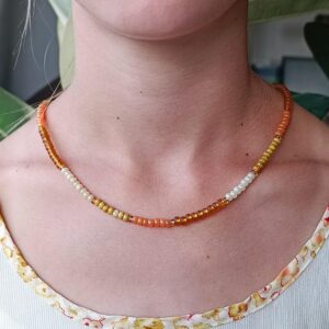 Amber, Honey Earth Tone Necklace, Dainty Beaded Choker