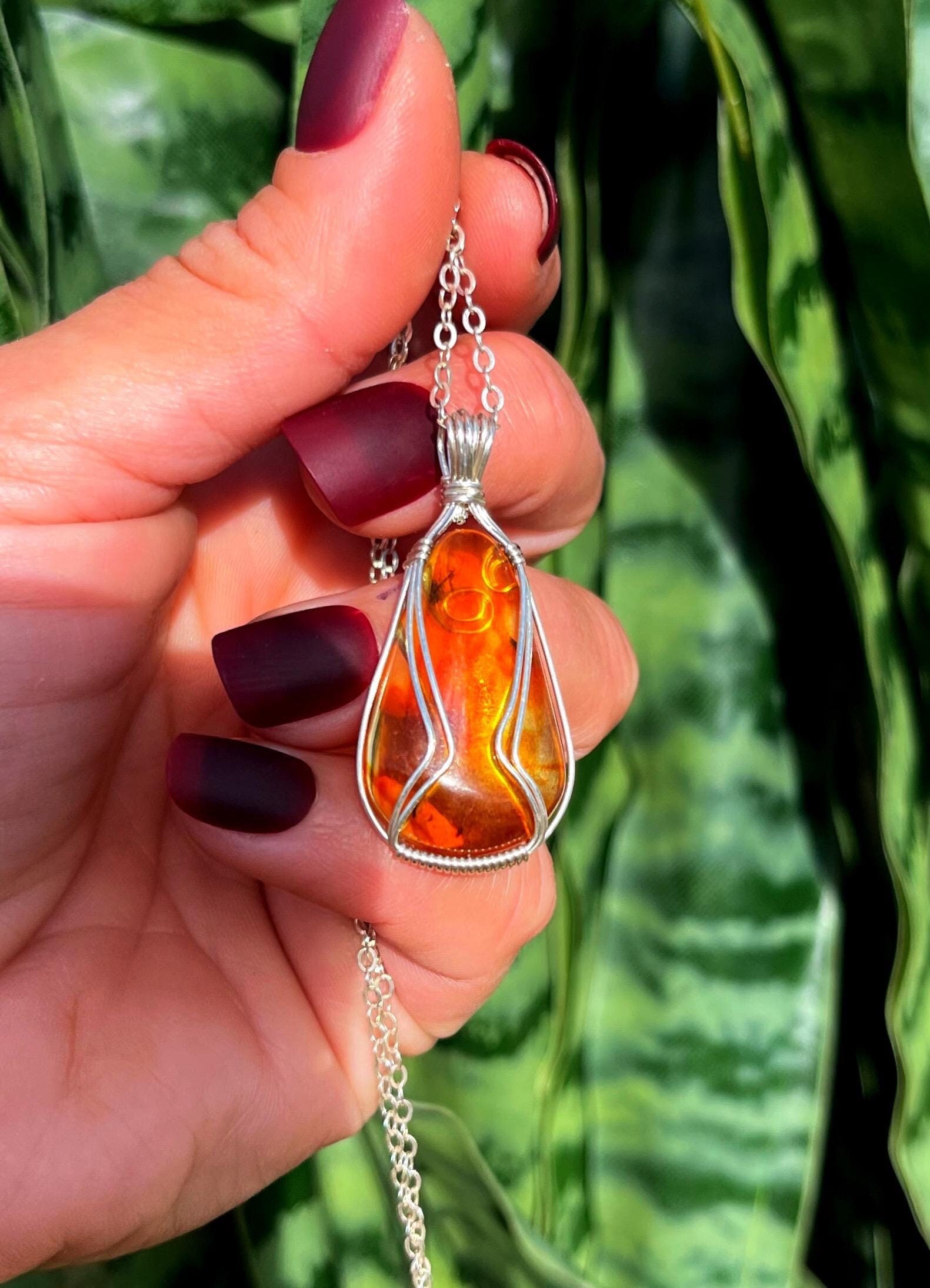 Amber Necklace In Sterling Silver - (baltic Amber) For Connection To Earth & Ancient Wisdom - Solar Plexus Chakra