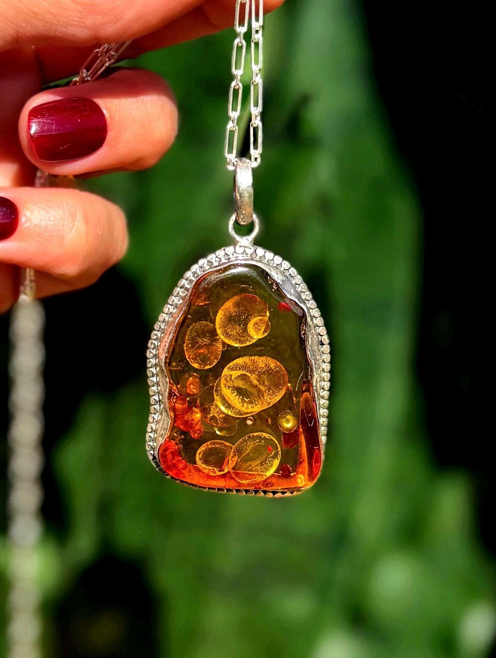 Amber Necklace In Sterling Silver - (baltic Amber) For Connection To Earth & Ancient Wisdom - Solar Plexus Chakra