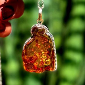 Amber Necklace in sterling silver - (Baltic Amber) for Connection to Earth & Ancient Wisdom - Solar Plexus Chakra