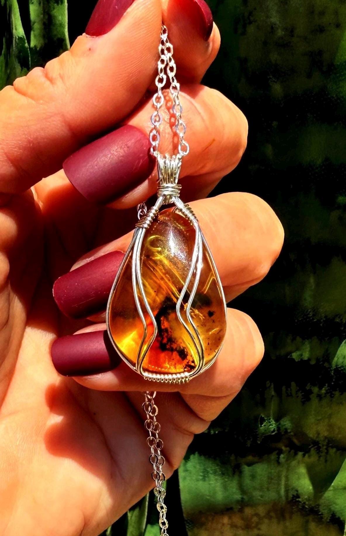 Amber Necklace In Sterling Silver - (baltic Amber) For Connection To Earth & Ancient Wisdom - Solar Plexus Chakra