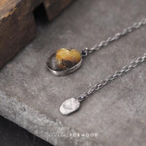 Layered Amber Necklace Set Oxidized Sterling Silver Handmade Minimalist Jewelry Artisan Gift For Her