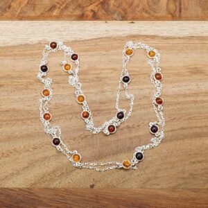 Multi Baltic Amber Necklace Sterling Silver, Dainty Multi-Stone Gemstone Jewelry