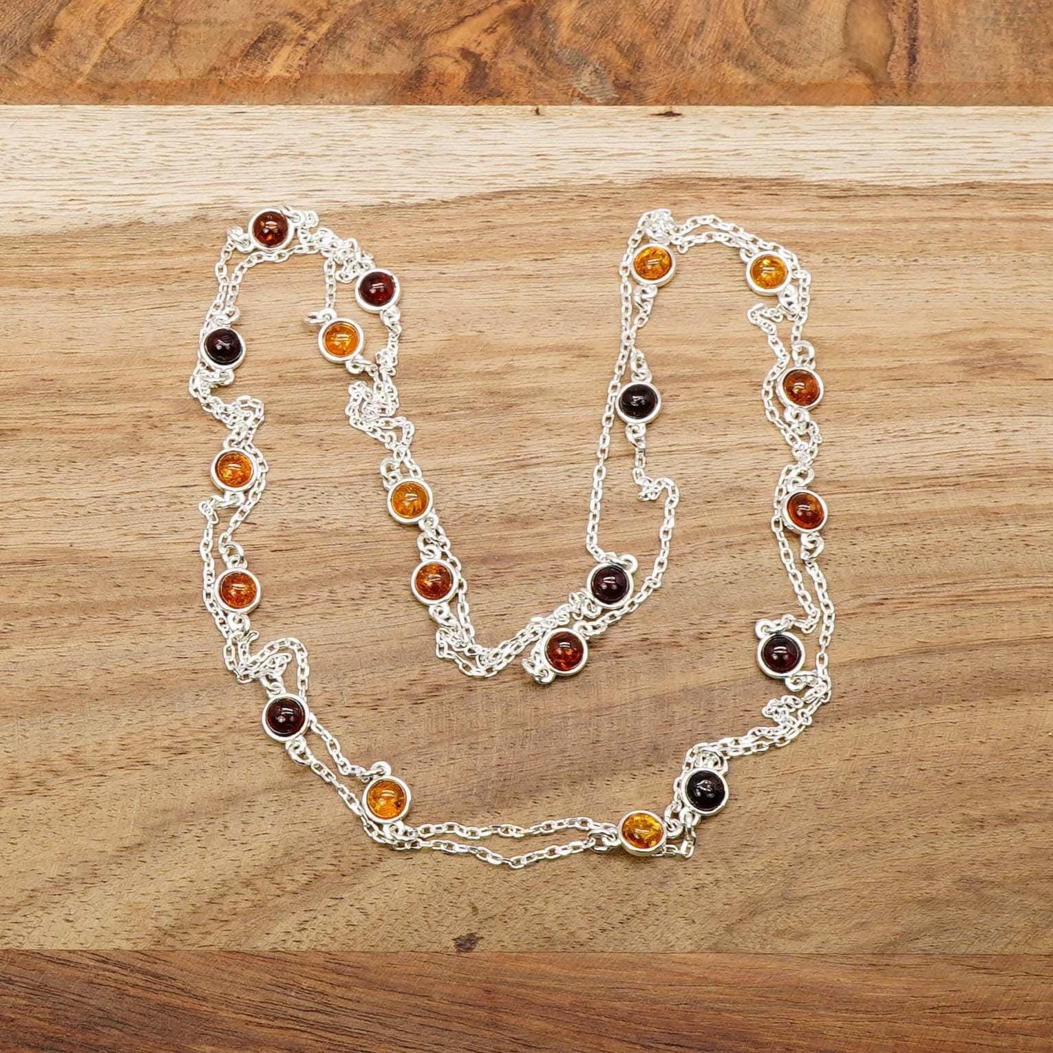 Multi Baltic Amber Necklace Sterling Silver, Dainty Multi-stone Gemstone Jewelry Multi Baltic Amber Necklace Sterling Silver, Dainty Multi-stone Gemstone Jewelry