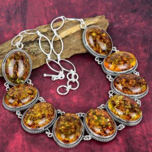 Natural Baltic Amber Handmade Jewelry, 925 Sterling Silver Necklace, Baltic Amber Gemstone Necklace Statement Jewelry Party Wear Gift
