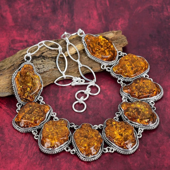 Natural Baltic Amber Necklace Jewelry, 925 Sterling Silver Jewelry, Gemstone Jewelry, Handmade Jewelry, Adjustable Chain Necklace, Love Gift