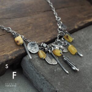 Oxidized Sterling Silver Baltic Amber Charm Necklace Oxidized Sterling Silver Baltic Amber Charm Necklace