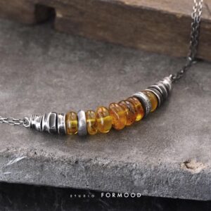 Oxidized Sterling Silver And Amber Necklace, Everyday Jewelry, Gift For Her