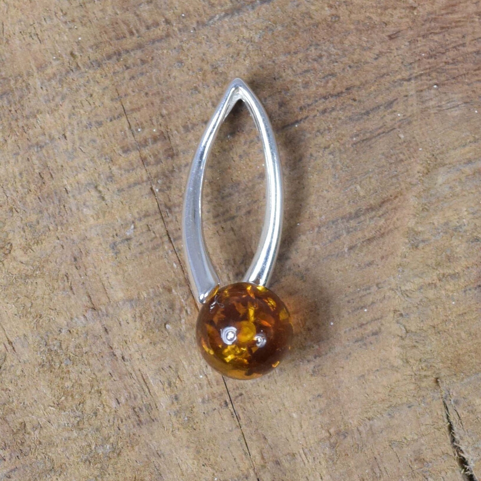 Baltic Amber Pendant: 925 Sterling Silver Round Gemstone, Handmade