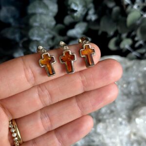 Baltic Amber Cross Pendant, .925 Sterling Silver Necklace