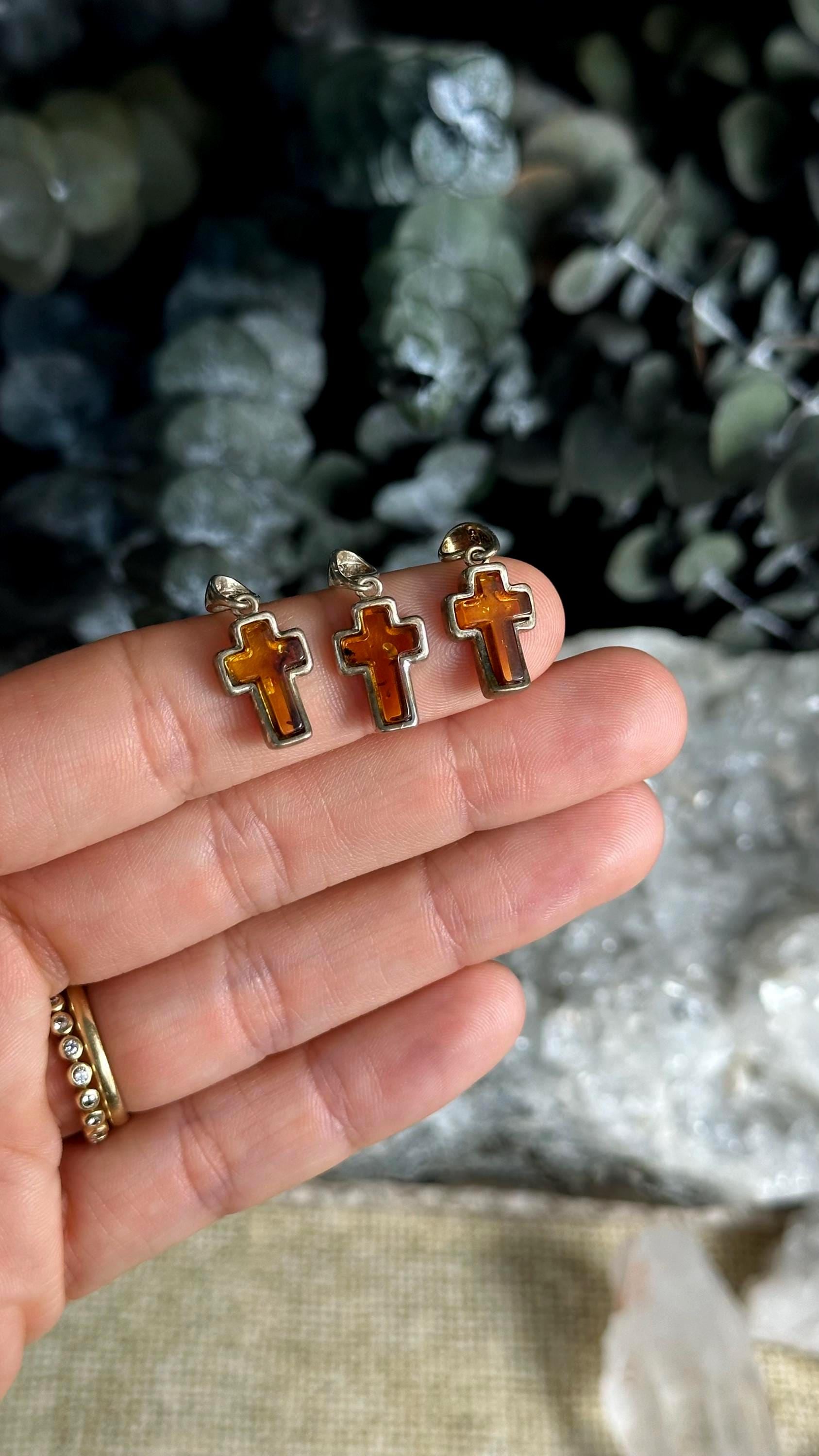 Baltic Amber Cross Pendant, .925 Sterling Silver Necklace Baltic Amber Cross Pendant, .925 Sterling Silver Necklace