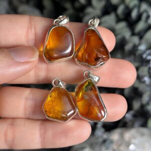 Baltic Amber free form Pendant, .925 Sterling Silver Necklace