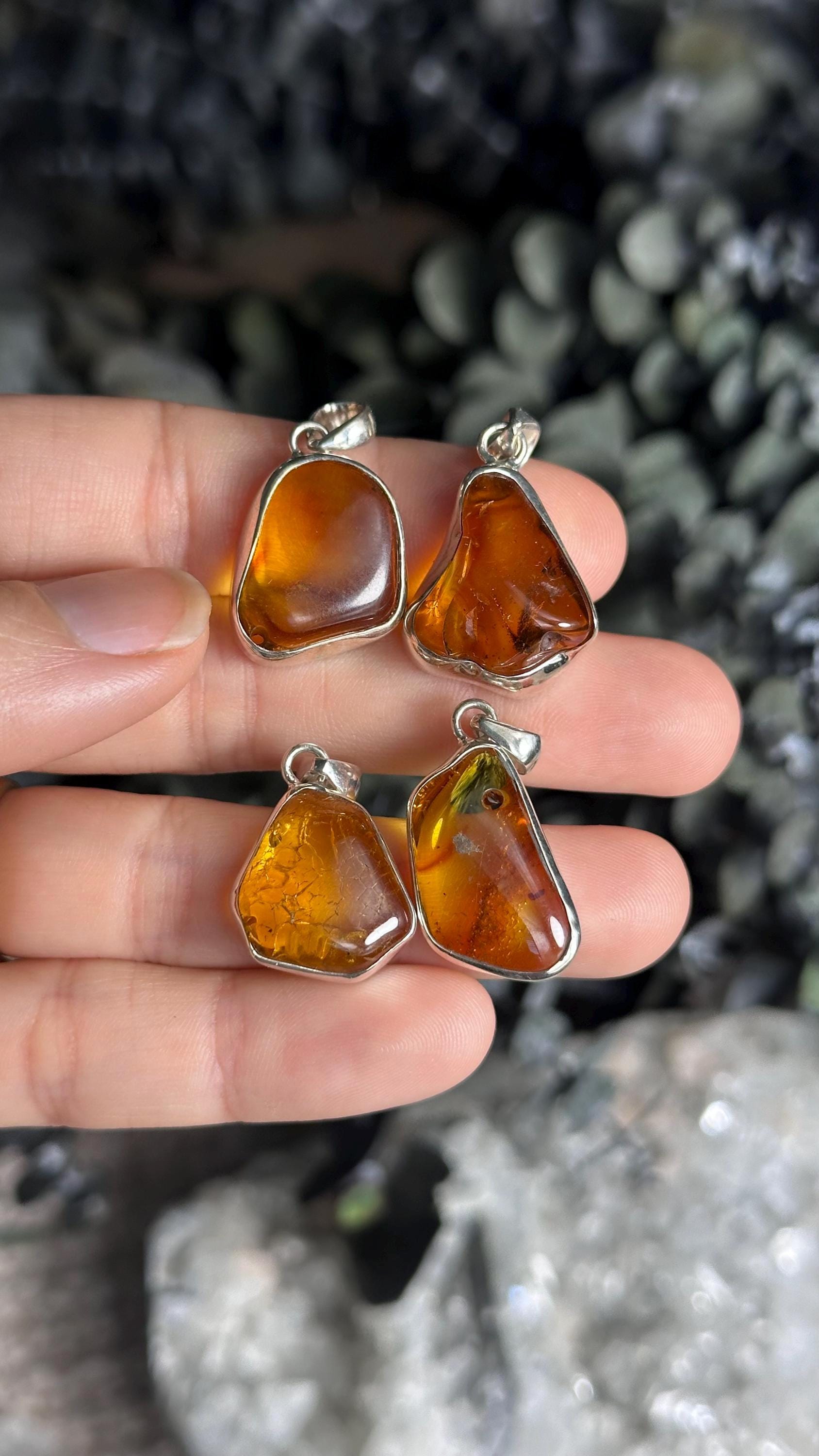 Baltic Amber Free Form Pendant, .925 Sterling Silver Necklace