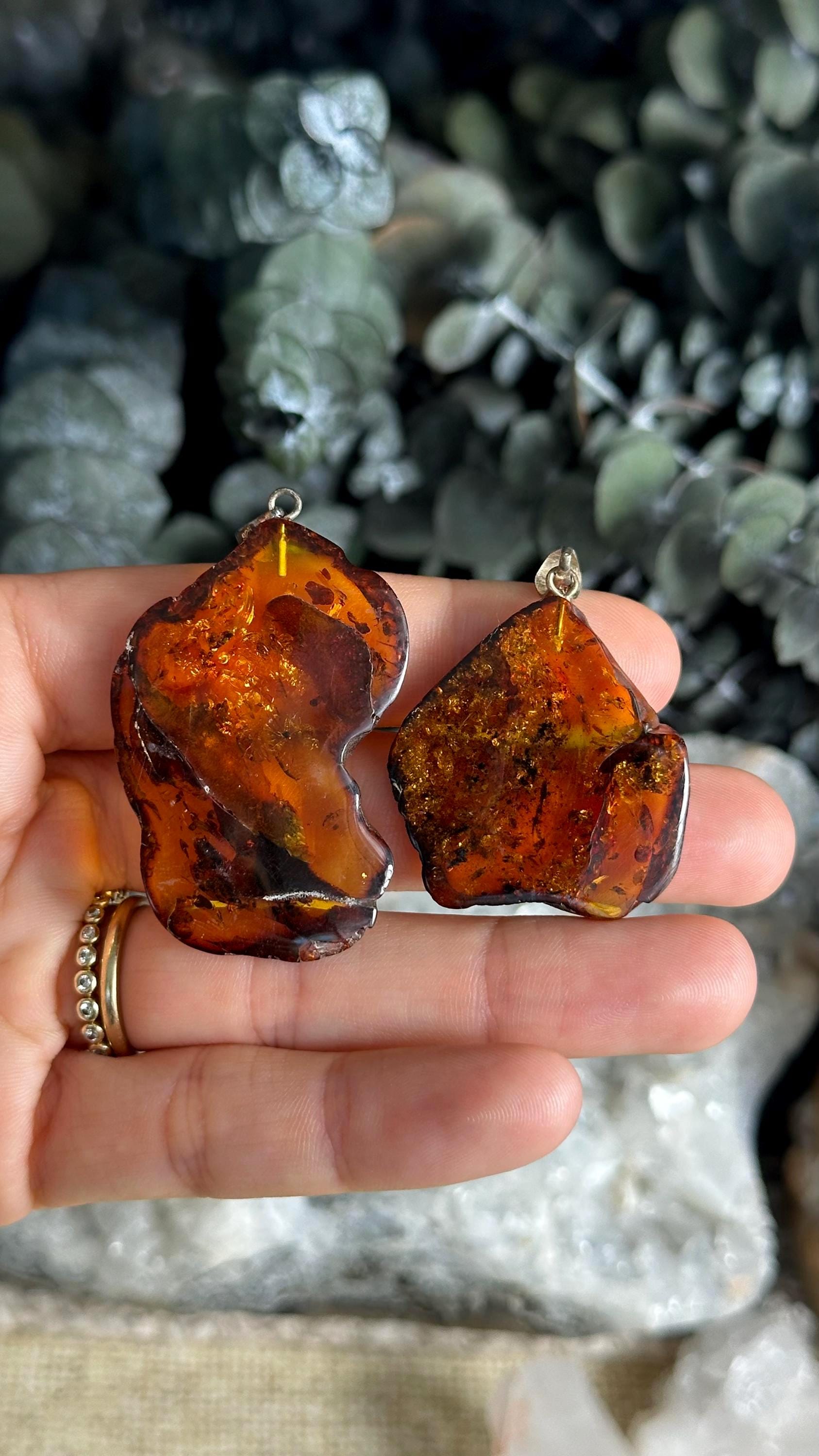 Baltic Amber Slab Pendant, Sterling Silver Necklace Baltic Amber Slab Pendant, Sterling Silver Necklace