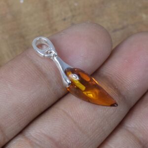 Baltic Amber Sterling Silver Drop Pendant: Handmade Gemstone Jewelry