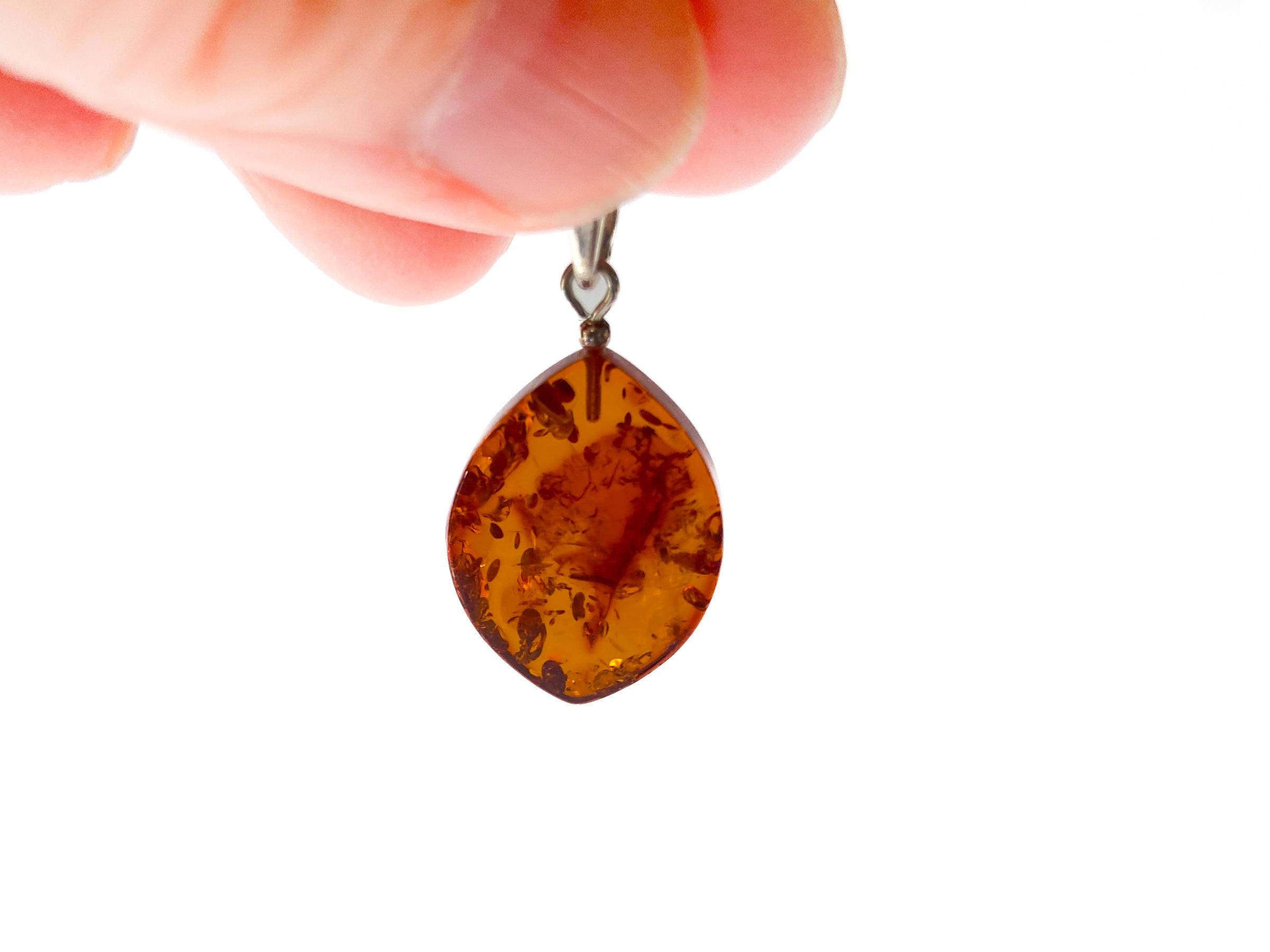 Baltic Amber Sterling Silver Pendant: Natural Gemstone Drop, 16x20mm Baltic Amber Sterling Silver Pendant: Natural Gemstone Drop, 16x20mm